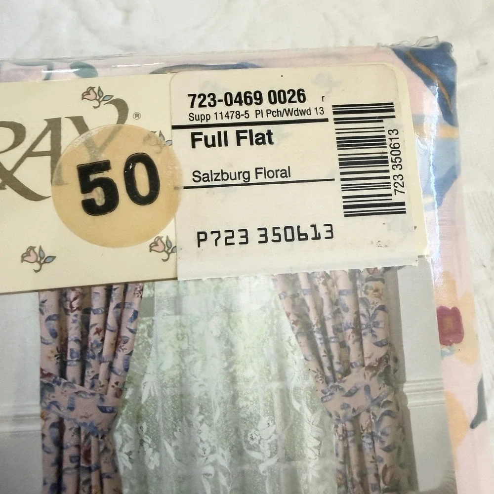 VTG Elizabeth Gray Salzburg Floral Full Flat Sheet Cottagecore Made USA 90s New